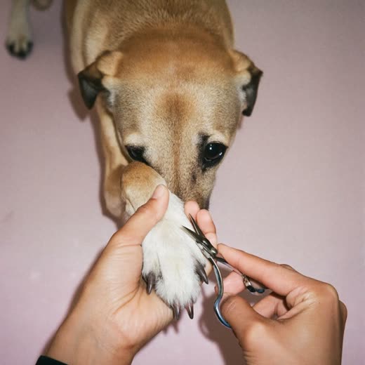 A terrier having its face trimmed
